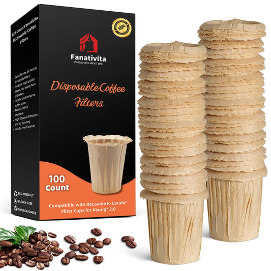 Fanativita Disposable Coffee Filters for K-Carafe Reusable Filters (Unbleached 100 Count)